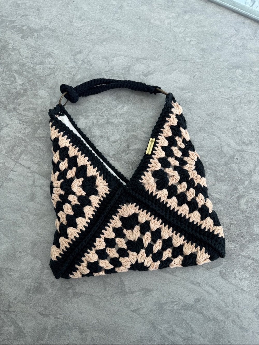 NWOT Black and Cream Crochet Shoulder Bag by